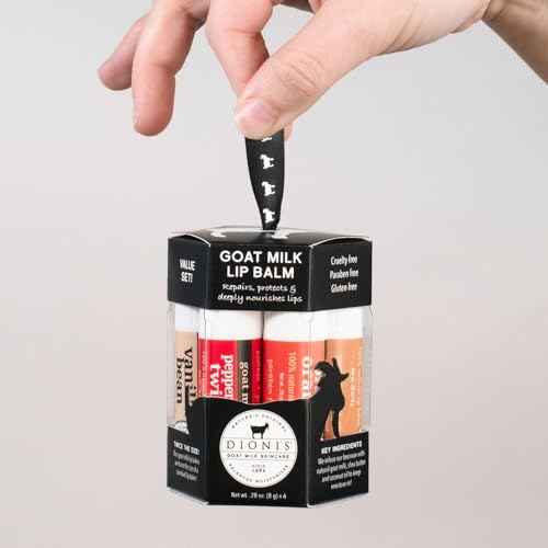 Dionis Goat Milk 6 Pc Lip Balm Ornament - Vanilla, Coconut, Milk & Honey, Berry, Peppermint & Blood Orange Scented Chapstick - Shea Butter & Coconut Oil, Protect & Restore Lips 0.28oz