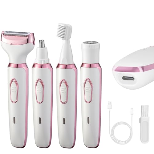 4-in-1 Electric Razor for Women - Rechargeable Painless Body & Facial Hair Remover, Bikini Trimmer for Legs, Underarm & Face, Portable Women's Shaver Set with Smooth Glide Technology