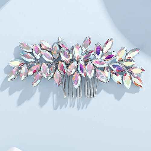 Teyglen Women's Full Rhinestones Hair Comb - Shiny Bridal Side Comb, AB Color, Metal, 15 cm, Luxurious Hair Accessory for Special Occasions