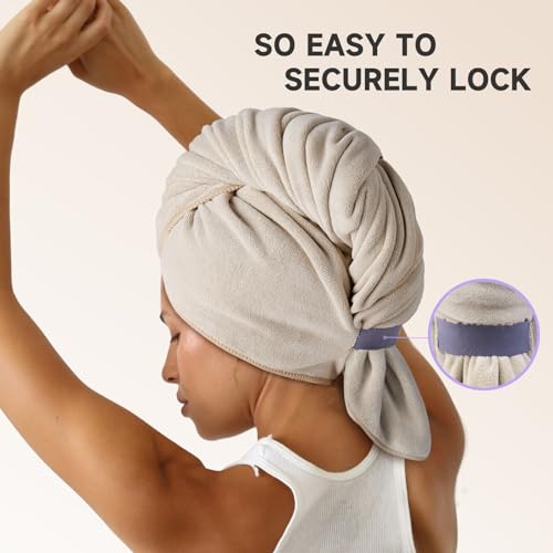 Umisleep 100% Microfiber Hair Towel, 41" x 22" Super Absorbent Hair Care Towel, Ultra Soft Hair Towel Wrap with Elastic Loop, Large Curly Hair Towel for Women Long, Thick Hair, Camel