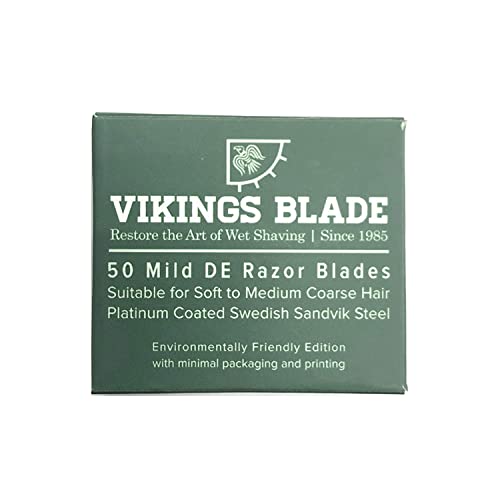 VIKINGS BLADE Double Edge Safety Razor Blades, 50x Blades, Swedish Steel + Platinum Coated, Replacement Razor Blades & Refills (Mild & Gentle)