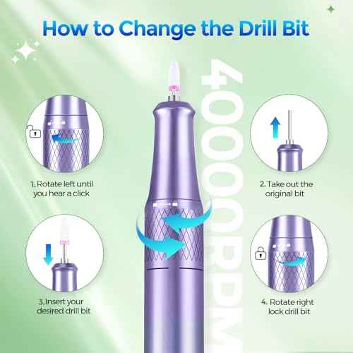 Nail Drill Electric File: DEDNMSCA Sparkly Professional Nail Drill Kit, 40000RPM E-File Machine with 12 Drill Bits for Acrylic Nails Remove Nail Gel Polish Manicure for Salon Home, Diamond