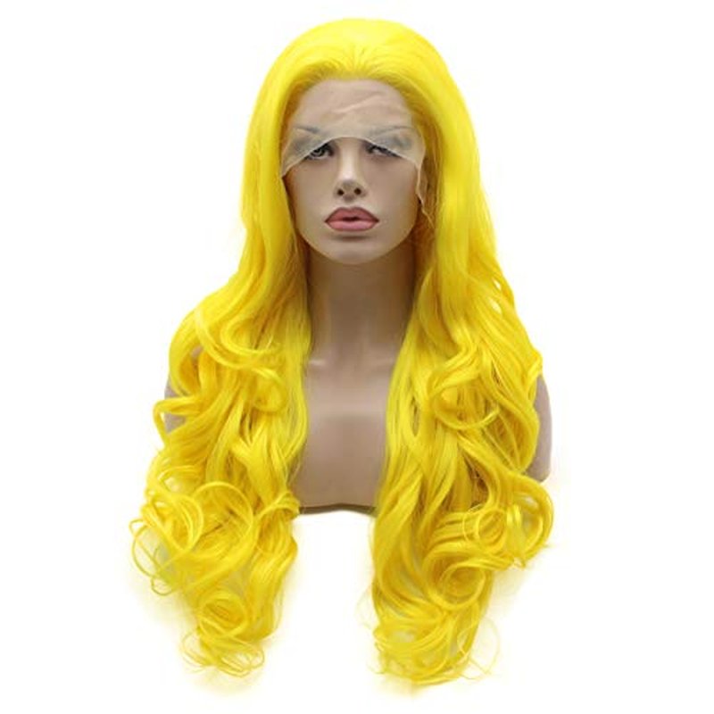 Lushy Wavy Long 26inch Golden Wig Heavy Density Heat Resistant Realistic Synthetic Lace Front Wig