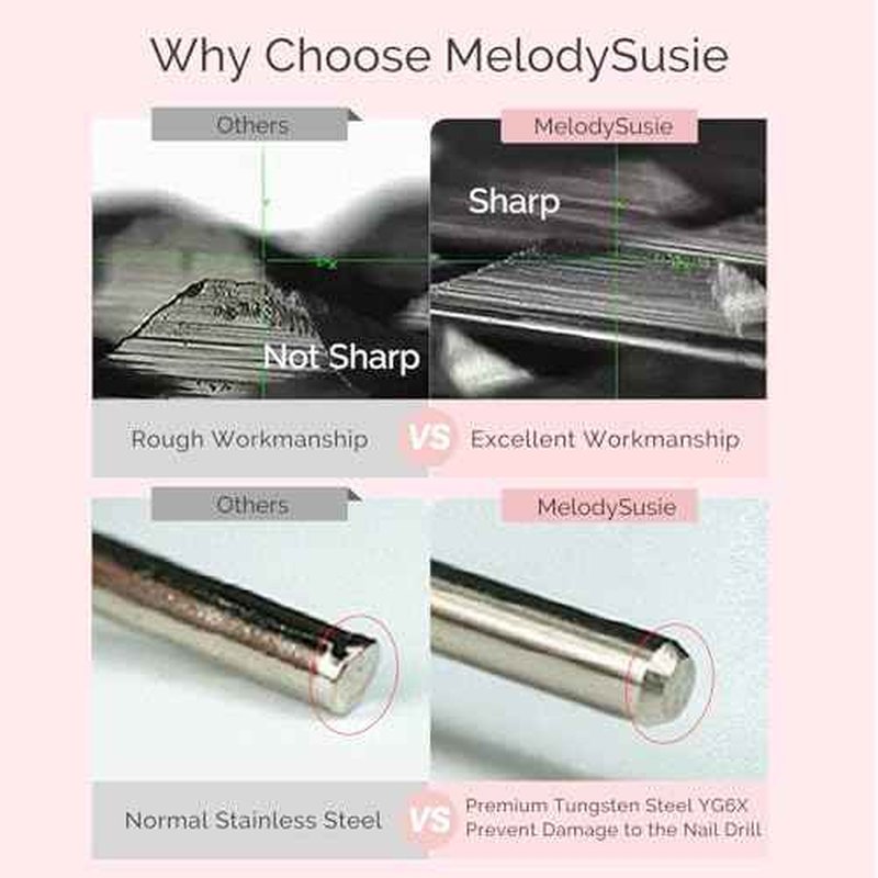 MelodySusie Flame Hexagon Nail Drill Bit, Professional Safety Carbide Under Nail Cleaner for Cuticle Dead Skin Nail Prepare, Two Way Rotate, Manicure Nail Salon Supply, M, Rose Gold