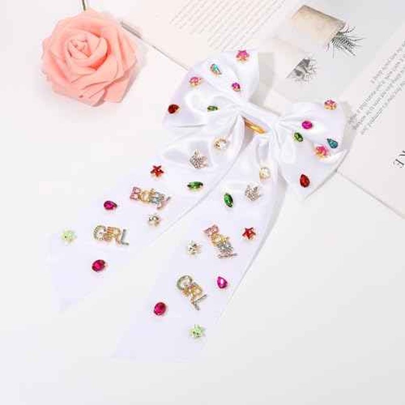 Birthday Hair Bows for Women Crown Birthday Girl Hair Bow Clips Crystal Pearl Star Jeweled Big Hair Bows Pink Bow Satin Hair Ribbons Accessories Gifts Party Favors (Pattern B3)