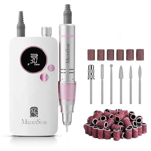 MelodySusie Portable Nail Drill 30000 RPM, SC320F Professional Rechargeable Electric Cordless Nail File for Acrylic Nails Gel Polishing Removing, Efile Nail Kit for Manicure Salon Home, Rose