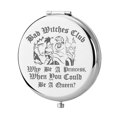 KEYCHIN Villains Club Pocket Mirror Evil Queen Fans Gifts Bad Witches Club When Be A Princess When You Could Be A Queen Compact Makeup Mirror (Bad Witches-S)
