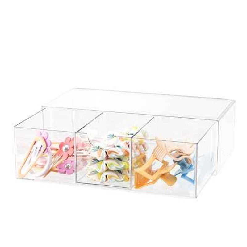 Hair Accessories Organizer for Girls, Clear Acrylic Hair Bow Tie Clip Scrunchie Holder with Removable Divider, Cute Small Stackable Storage Drawer Container Caddy Box for Bathroom Vanity Countertop