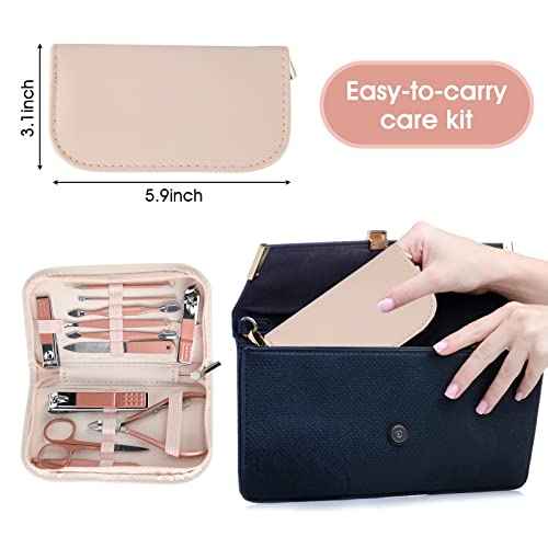 Nail Clippers and Beauty Tool Portable Set Manicure Set 12 in 1, with Pink Leather Bag, Suitable for Home, Workplace, Outdoor Travel, Gift Giving, Salon