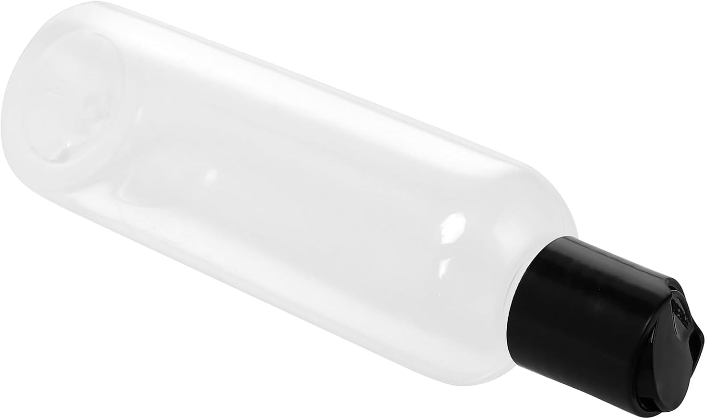 Clear Plastic Travel Bottles - 60 PCS 4oz Squeezable Containers with Black Disc Cap | Refillable for Shampoo & Lotion