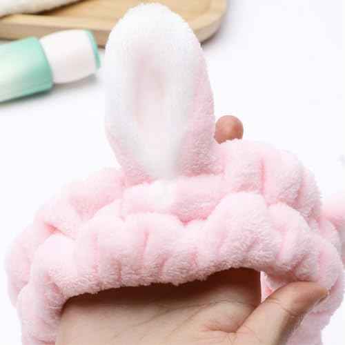 6 Pack Spa Headband, Rabbit Ears Makeup Headband Hair Band, Elastic Bunny Ears Coral Fleece Head Wrap Skincare Headbands for Party Face Washing Beauty Shower Women Girls, Easter Cosplay Costum