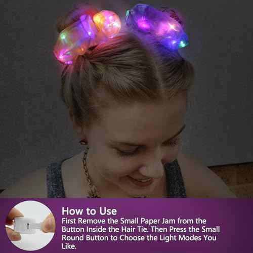 20 Pcs LED Scrunchies, Light up Hair Scrunchies, Glow in the Dark Hair Ties with 3 Light Modes, Neon Hair Accessories for Women Girls, Glow Hair Bands Rave Glow Party Supplies