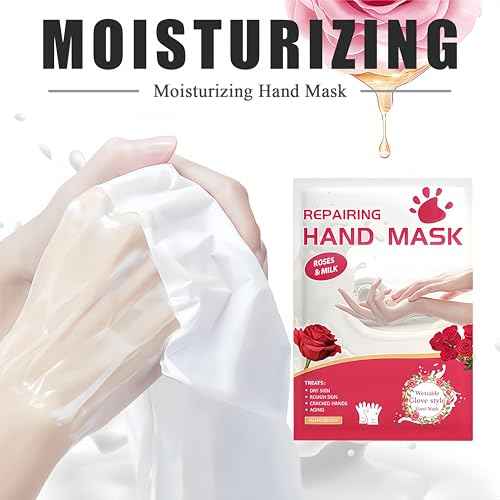 Roses & Milk Hand Repair Gloves, 5 Pairs Hydrating Hand Masks for Dry Cracked Hands, Moisturizing & Softening Gloves for Women & Men, Nourishing Hand Spa Treatment