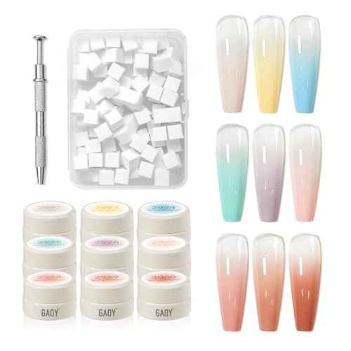 GAOY Ombre Gel Nail Polish Kit, 9 Colors UV LED Painting Gel with Sponges, Long-lasting Soak Off Pigmented Colors, Beginner Friendly Gradient & Aura Nail Art Set for Home & Salon Use, Spring Blossom