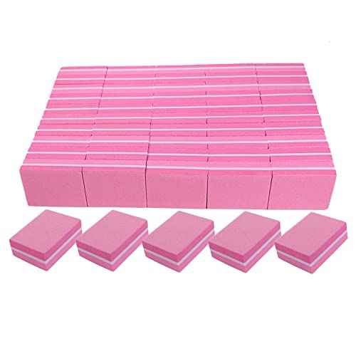 Nail Buffers (50 Pack), Mini Buffer Block Nail File for Acrylic Nails and Natural Nails, 100/180 Grit Nail Buffer Block Bulk Buffing Blocks for Nail Buff Professional Manicure File Blocks Set Pink