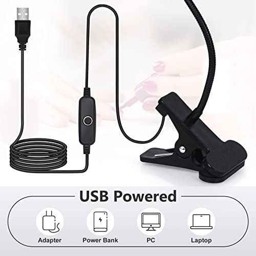 UV Nail Lamp - UV Light for Gel Nails, LED Gooseneck Flash Cure Lamp for Nails, Manicure Dryer Black Light with Clamp, 365+395nm Wavelength 5V 3W 4 Levels Dimming