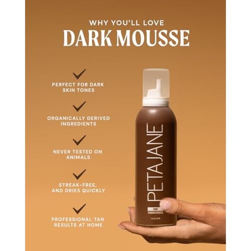 Dark Tanning Mousse 7oz - Made in the USA - Streak-Free, Lightweight, Non-Sticky, Fast-Absorbing, Vegan, Sunless Tanner for All Skin Types