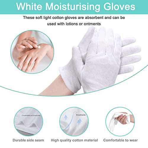 Cotton Kids Gloves - 24pcs Soft White Moisturizing Eczema Gloves for Dry Hands SPA Inspection (X-Small)