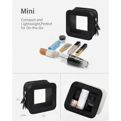 KOTORA Clear Makeup Bag Set for Women Portable Clear Make up Bag Cute Waterproof Travel Cosmetic Bag Toiletry Bag for Car Essentials Bag (Black)