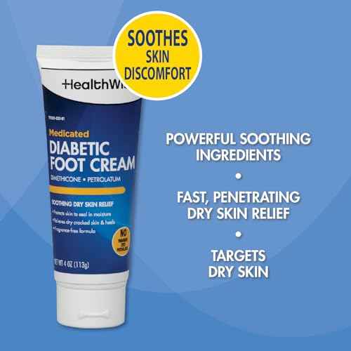 HealthWise Medicated Diabetic Foot Cream | Dimethicone + Petrolatum | Protects and Seals | Relieves Dry Heals | Paraben-Free | Odor-Free | 4.0 oz.