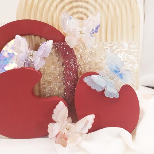 Fantasy Gradient Color Double Layered Butterfly Hair Clips, Medium Acrylic Claw Clips for Thick Thin Hair, Non-Slip Butterfly Jaw Clips, Beautiful Hair Accessories for Girls and Women (Jelly double)