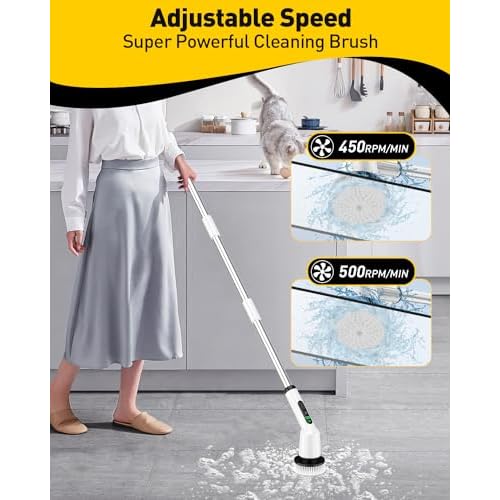 Electric Spin Scrubber for Cleaning Bathroom, Shower Scrubber Cordless Cleaning Brush with IPX7 Waterproof & 2 Speed,Cleaning Brush Cleaning Supplies for Shower Tub Kitchen Tile Toilet Silver