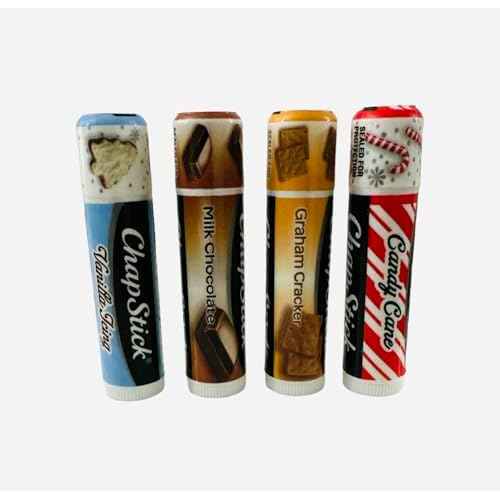 Chapstick GingerBread, Holiday Graham Cracker, Candy Cane, Vanilla Icing and Milk Chocolate Lip Balm - 4ct