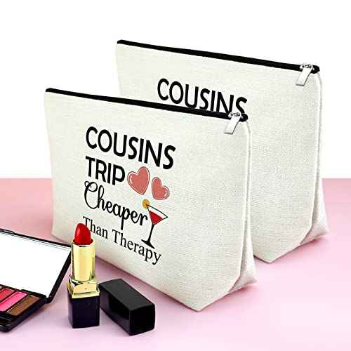 Cousin Makeup Bags for Women 2 Pieces Cousins Trip Gifts Bags Bulk Inspirational Gift for Cousin Gifts from Cousins Funny Gifts for Cousin Cosmetic Bag Female Friendship Weekend Gifts Birthday Gift