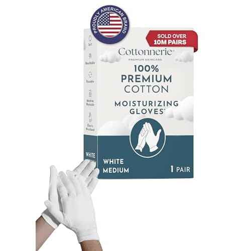 1 Pair Cottonnerie Cotton Gloves for Dry Hands Sleeping, Moisturizing Gloves Overnight, Hand Moisturizer Gloves, Moisture Gloves for Dry Hands Overnight, Sleeping Gloves, Eczema Gloves, Medium