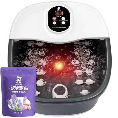 Foot Spa Bath Massager with Heat Bubbles and Vibration Massage and Jets, 16 OZ Calming Lavender Foot Soak Epsom Salt, Foot Soaker with Red Light, 22 Massage Rollers, Adjustable Temp - Black