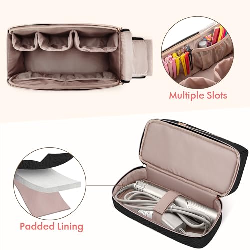 Teamoy Travel Carrying Case Compatible with Shark Flexstyle, Double-Layer Storage Bag for Shark Hyperair, Portable Travel Organizer for Dyson Airwrap Styler and Attachments, Black Quilted