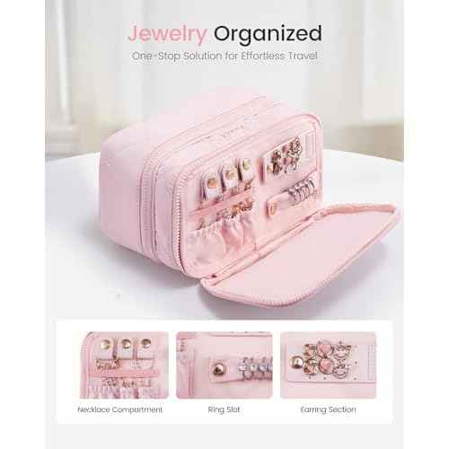 LOVEVOOK Travel Makeup Bag,Large Open Flat Tolietry Bag for Women,Waterproof Portable Cosmetic Pouch,Double Layer Quilted Makeup Bag Organizer With Handle,Travel Essentials,Gift for Her