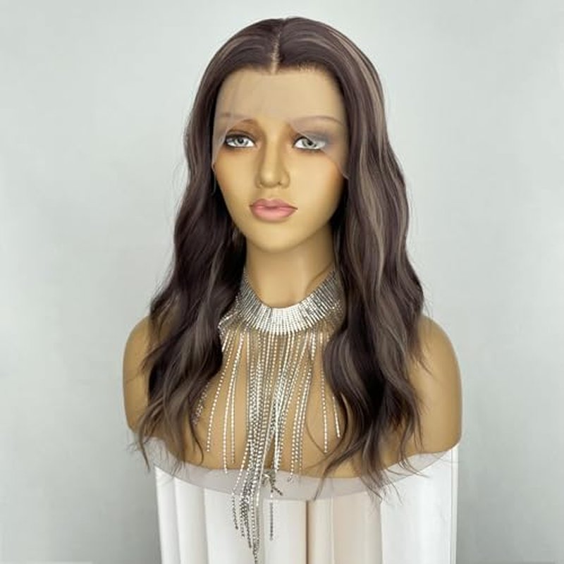 Auburn Brown Wigs Highlight Ash Blonde 13x4 Lace Front Wig Body Wave 4/27 Piano Color 18Inch Synthetic Fiber Pre Plucked Hairline for Women