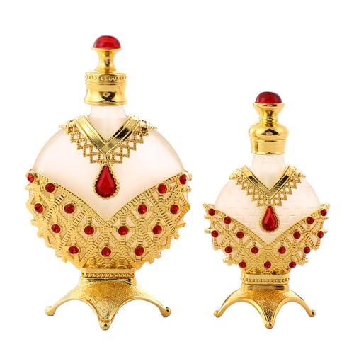 Rayberro 2 Pack Vintage Perfume Bottle 30ml+10ml, Crystal Rhinestone Inlayed Decorative Perfume Bottles, Empty Refillable Essential Oil Dropper Bottle Glass Perfume Bottles Home Decor Women Girl Gift