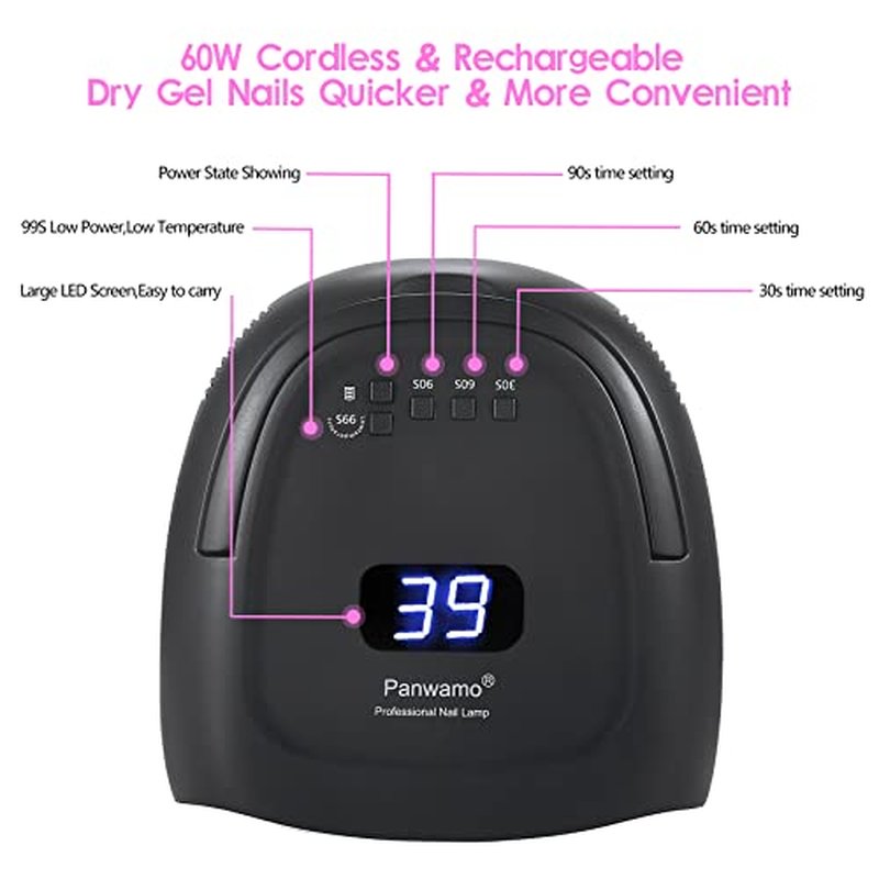 Rechargeable UV Light for Nails, 60w Cordless UV Led Nail Lamp with 42 Red-Light Beads, Automatic Sensor & Portable Nail Dryer, Professional Gel Nail Lights Nail Art Manicure Tools for Gel Polish