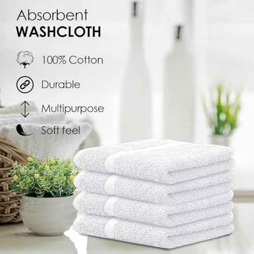 Avalon Towels Cotton Washcloths ? (Pack of 36) Size 12x12 Inches, 100% Ring Spun Cotton, Absorbent, Soft Face Towels, Gym Towels, Hotel and Spa Quality, Reusable Fingertip Towels (White)