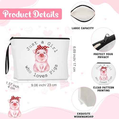 3 Pcs Cow Pig Lovers Gifts for Women Funny Travel Makeup Bag Portable Cosmetic Bag Cute Coffee Mug 11.8 oz Stainless Steel Keychain for Women Graduation Animal Lovers Gifts(Pig Style)