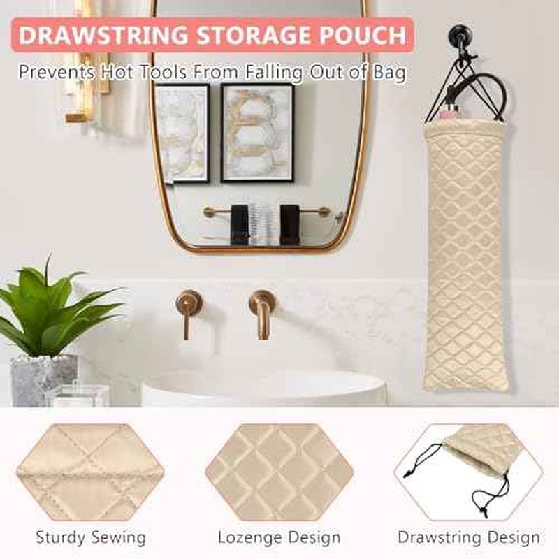 AMIJEAL Heat Resistant Hair Tools Organizer Bag Portable Travel Drawstring Storage Cover Pouch for Hair Straightening Irons, Curling Irons, Flat Irons and Hot Styling Tools(16" x 4.3")
