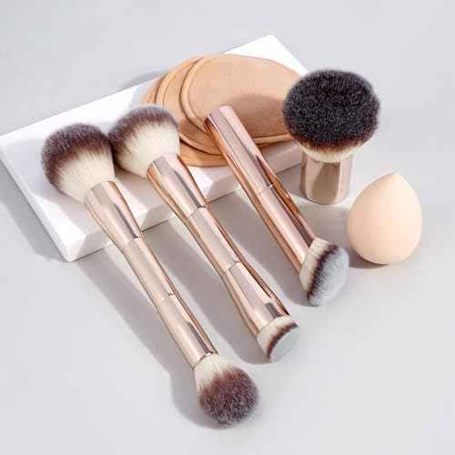 MAANGE 9 PCS Makeup Brush Set Foundation Brush Double Makeup Brushes for Blending Liquid Powder Concealer Cream Blush Buffe Contour Make up Brush Kit (Gold)