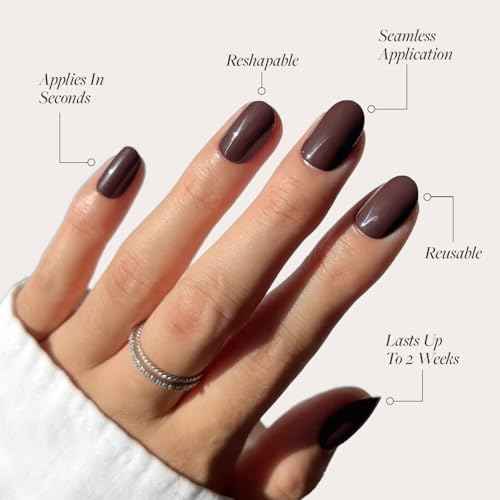 Glamnetic Press On Nails - Bark Brown | Opaque Dark Brown Short Round Fake Nails, Salon Quality | 12 Sizes - 30 Nail Kit