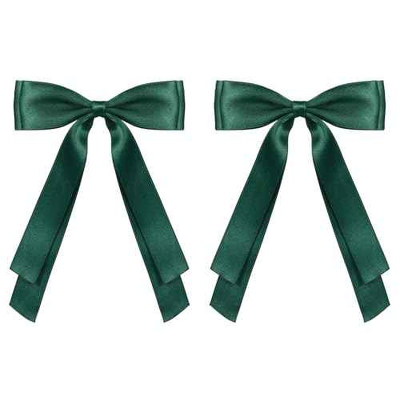 5.5in Hair Clips for Women Dark Green Tassel Ribbon Bow-knot Hairpins with Long Tail,Solid Satin Polyester Alligator Barrettes Claw Clips for Girls Stylish Hair Accessories