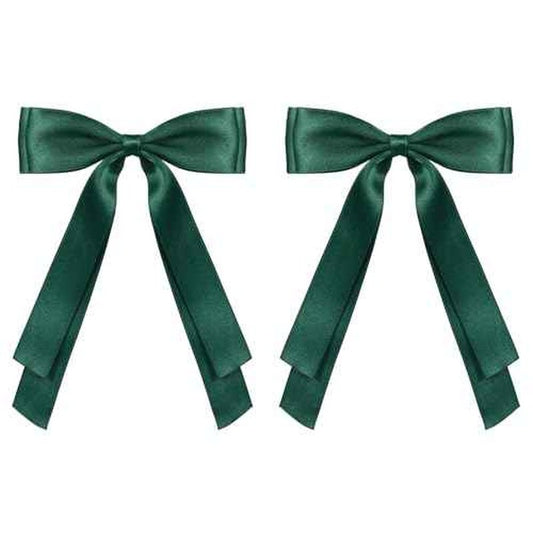 5.5in Hair Clips for Women Dark Green Tassel Ribbon Bow-knot Hairpins with Long Tail,Solid Satin Polyester Alligator Barrettes Claw Clips for Girls Stylish Hair Accessories