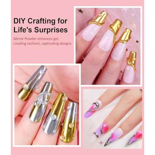 3D Nail Gel Art BISHENGYF - Rose Gold Chrome Nail Powder 15g 3D Nail Gel with Laser White Nail Powder Non-Sticky Clear 3D Sculpting for Art Home DIY