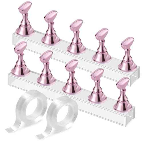 Etercycle Nail Stand Acrylic Nail Art Display Stand Practice Nail Holder for Painting Nails Magnetic Practice Stands with Double-sided Tape For DIY Salon Supplies (Pink)