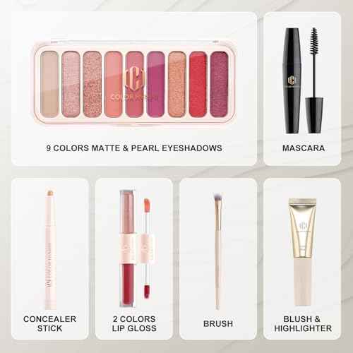 Color Nymph All In One Makeup Kit For Teens And Girls With Waterproof Handbag Makeup Kit Included 9 Colors Matte And Pearl Eyeshadow Palette Liquid Blush, Double Ended Lipgloss Concealer Brush Mascara