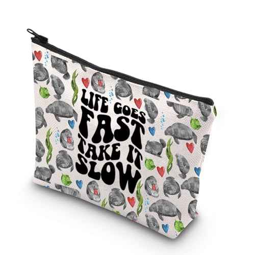 TSOTMO Manatee Bag Life Goes Fast Take It Slow Manatees Zipper Pouch Bag Gift for Sea Creature Lovers (Life Goes bag)
