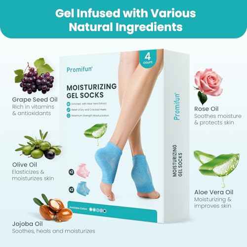 Moisturizing Heel Socks for Cracked Heel Treatment - Promifun 2 Pairs Moisturizer Socks for Dry Cracked Feet - Cracked Heel Repair - Heel Socks for Women & Men (Blue & Pink)