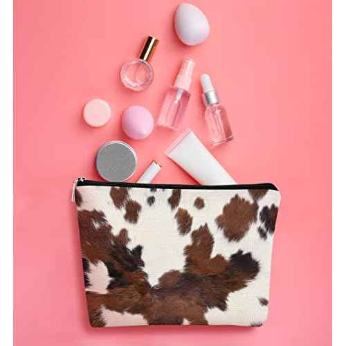 Western Cow Print Small Makeup Bag,Cowhide Pattern Cosmetic Bag Best Gift Idea for Cow Lovers Teen Girls Women, Western Accessories Birthday Christmas Day Gifts for Cow Mom Teen Girl Daughter Sister