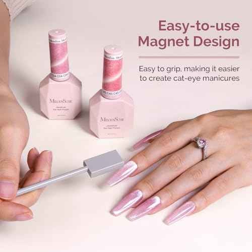 MelodySusie Nail Magnet Set 12PCS, Cat Eye Gel Nail Polish Magnets, Square Round Double Ended Magnet Stick, Cat Eye Magnet for Nails, Strong Magnetic Nail Polish Magnets Nail Design Tools