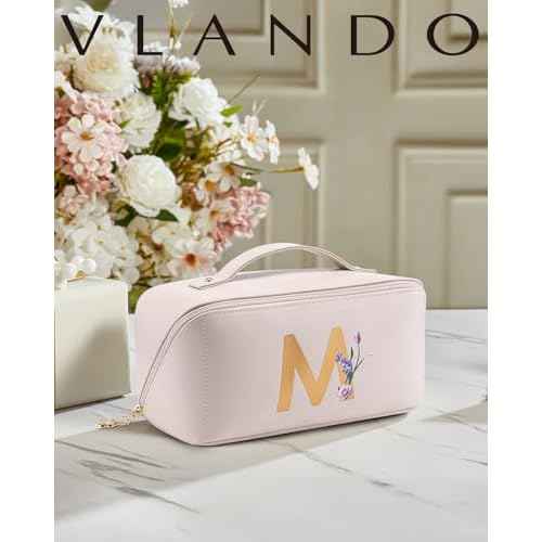 Vlando Mothers Day Gifts,Initial Makeup Bag,Travel Makeup Bag,Teacher Appreciation Gifts Birthday Gifts Bridesmaid Gifts Bride Wedding Gifts Graduation Gifts Valentine's Day Gift(Letter M)
